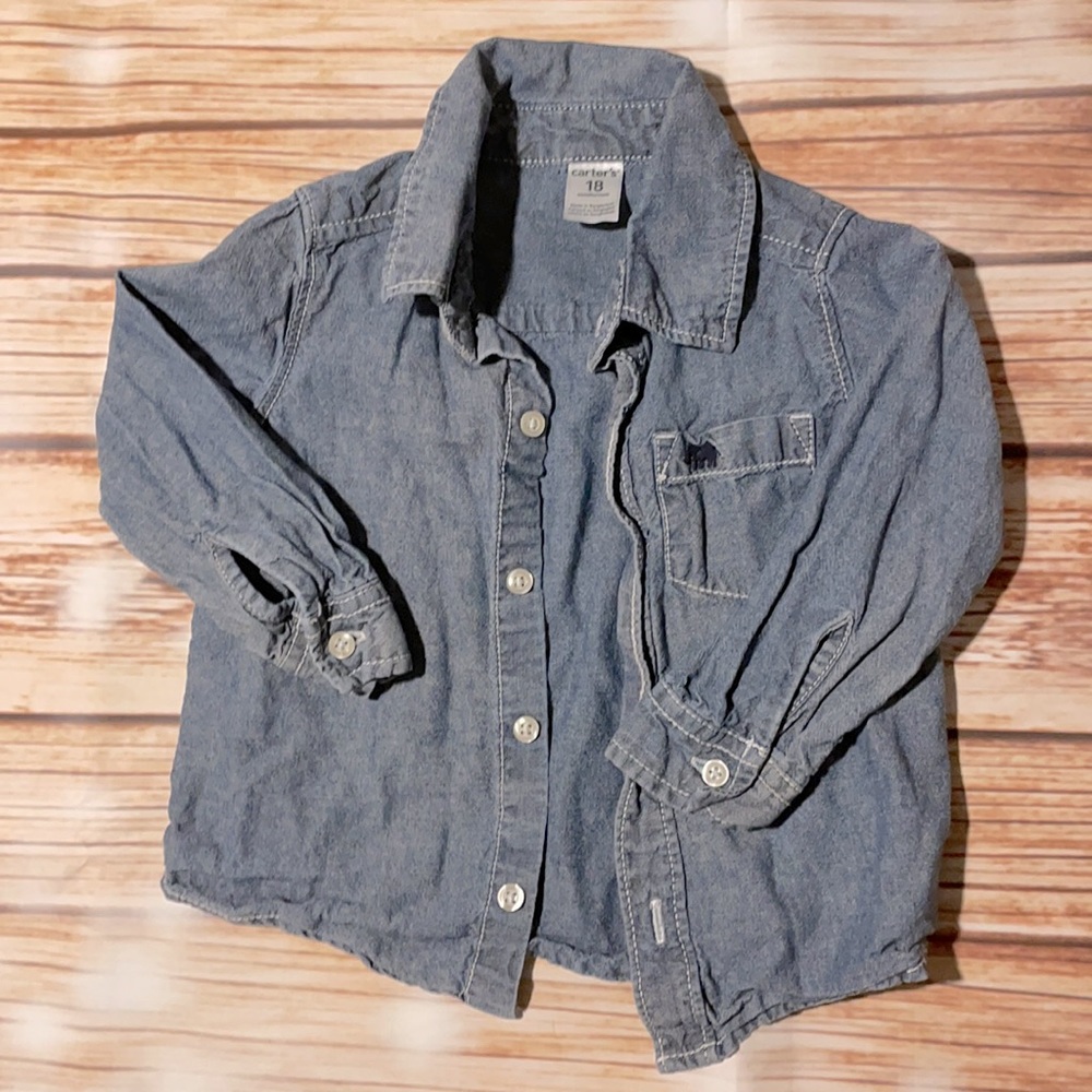 Chambray baby boy long sleeve button down shirt